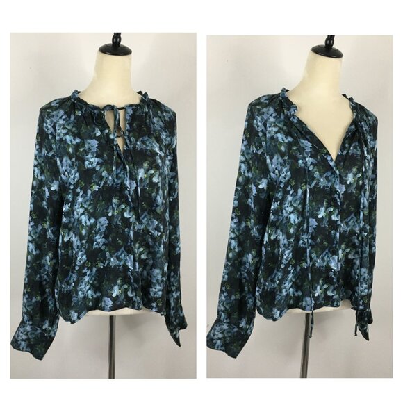 CLOTH & STONE Anthropologie MultiColor Floral Print Tie Collar Button Shirt - Picture 1 of 12